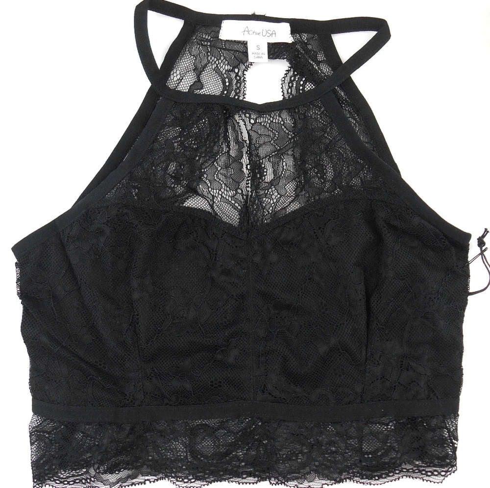 Black Lace Halter Crop Top - Picture 4 of 5